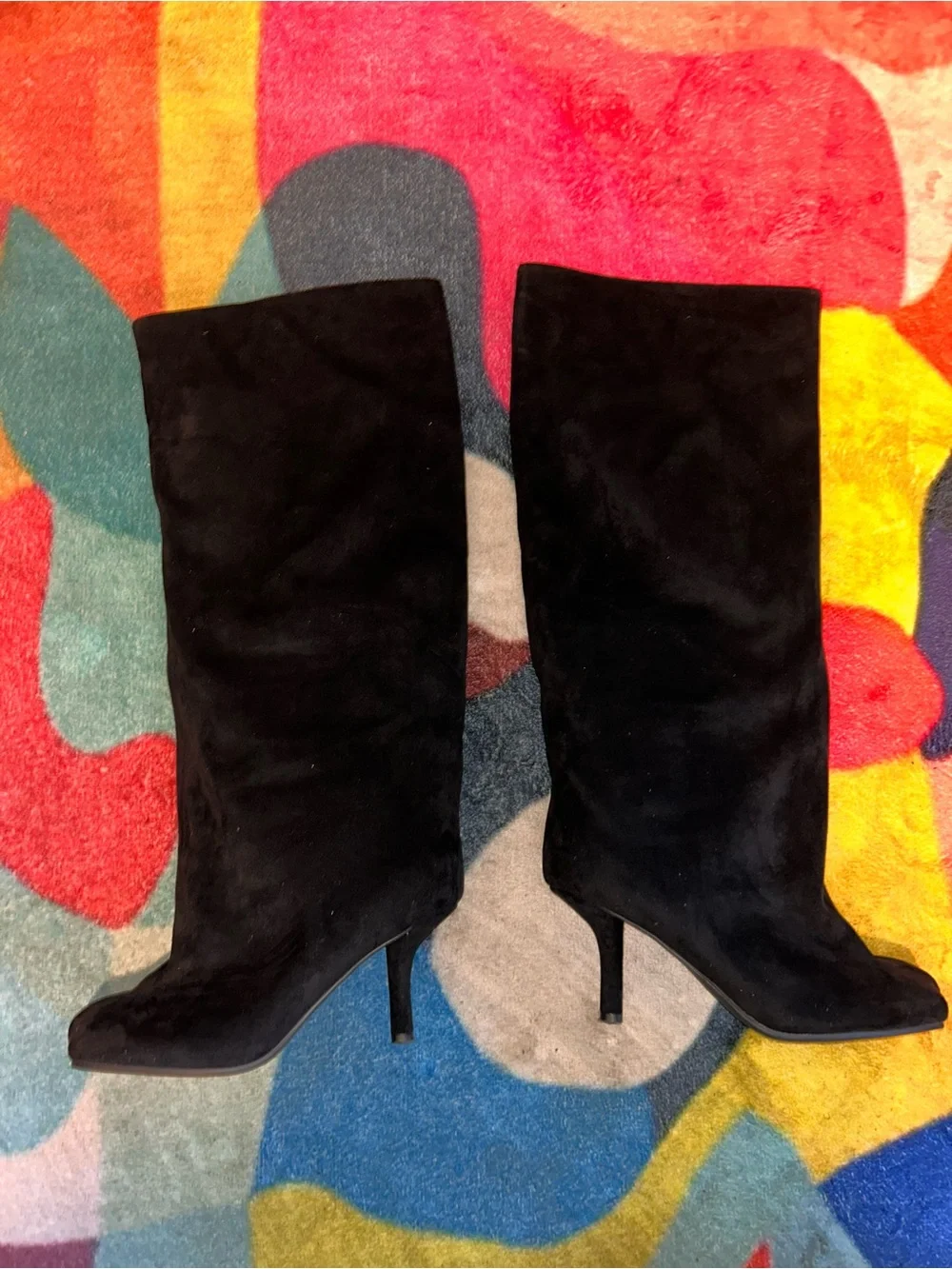 Black Suede Knee-High Women's Boots - Classic Elegant Style